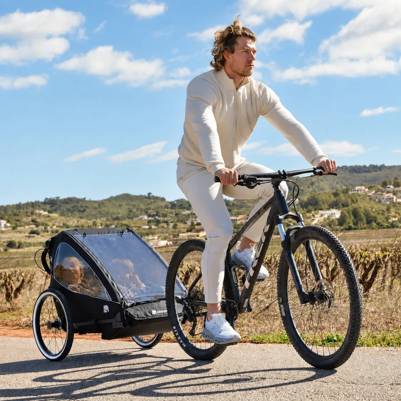 Luxus-Fahrradanhänger V2 – Wanderwagen – Laufkinderwagen Schwarz