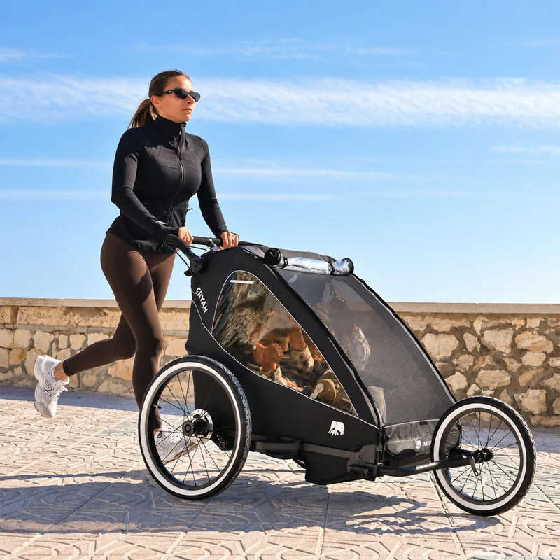 Luxus-Fahrradanhänger V2 – Wanderwagen – Laufkinderwagen Schwarz