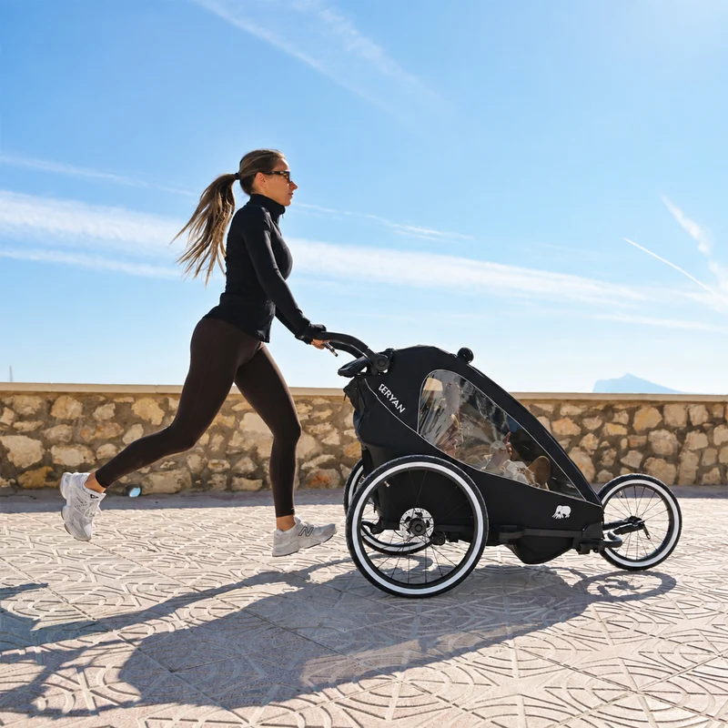 Luxus-Fahrradanhänger V2 – Wanderwagen – Laufkinderwagen Schwarz