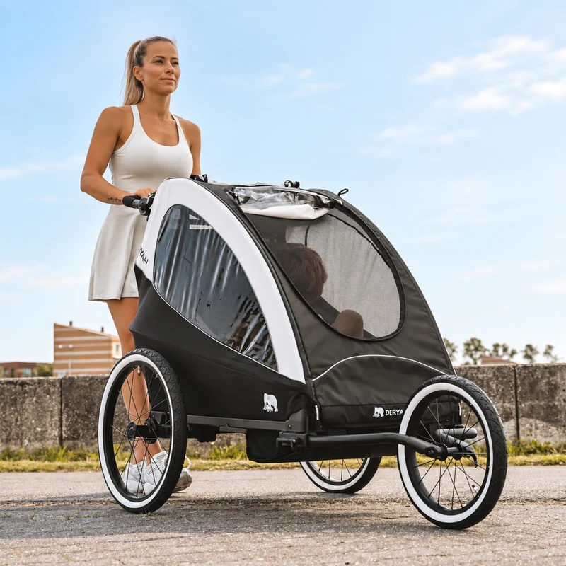 Luxus-Fahrradanhänger, 3-in-1-Kinderwagen und Jogger – Schwarz/Creme