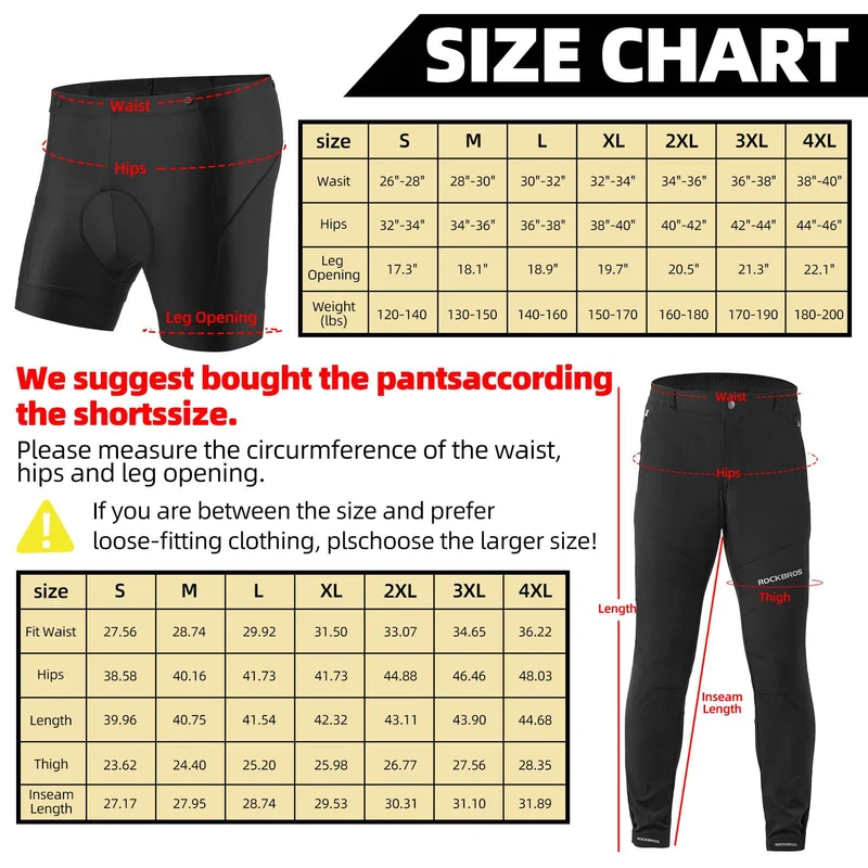 ROCKBROS Herren Radhose mit abnehmbarer gepolsterter