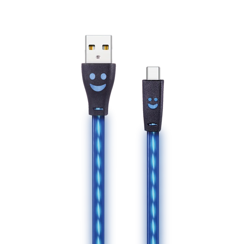 USB Datenkabel - 3 Anschlussvarianten - 100 cm - transparent mit blauem LED-Lauflicht