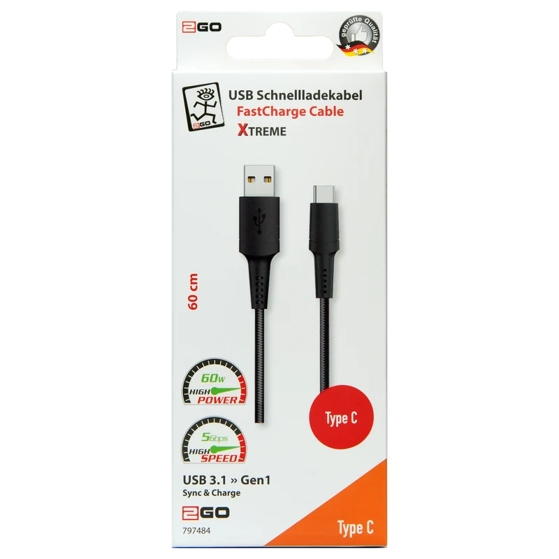 USB Datenkabel "Xtreme" - USB A auf USB Type-C - diverse Längen - grau