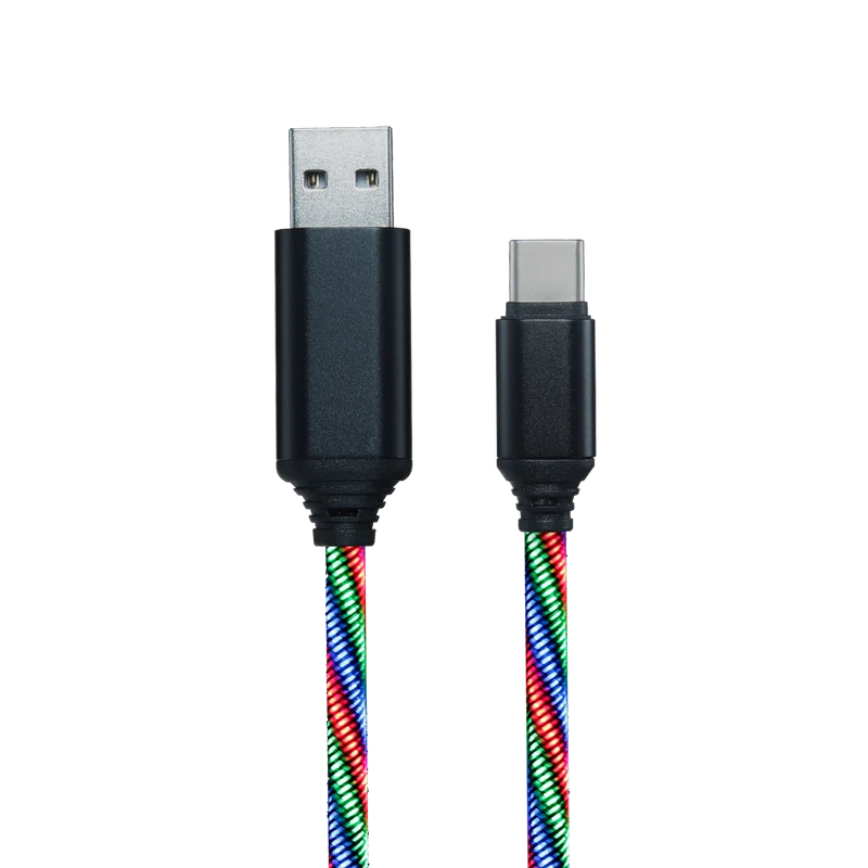 USB Datenkabel "Tricolor" - 3 Anschlussvarianten - 100 cm - grau mit dreifarbiger LED-Beleuchtung