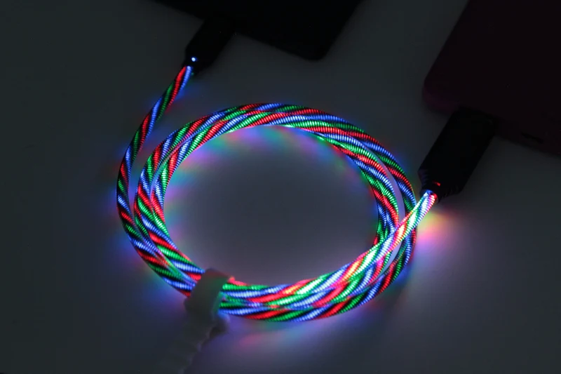 USB Datenkabel "Tricolor" - 3 Anschlussvarianten - 100 cm - grau mit dreifarbiger LED-Beleuchtung