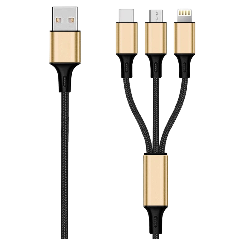 3 in 1 USB Ladekabel - USB A auf Micro-USB / 8-Pin (Lightning) / USB Type-C - 150 cm - diverse Farben