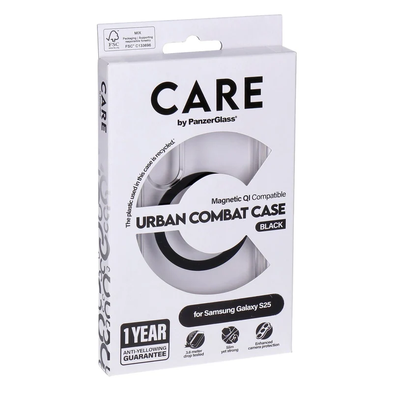 Care by PanzerGlass Urban Combat Case Transparent / Schwarz passend für Samsung Galaxy S25