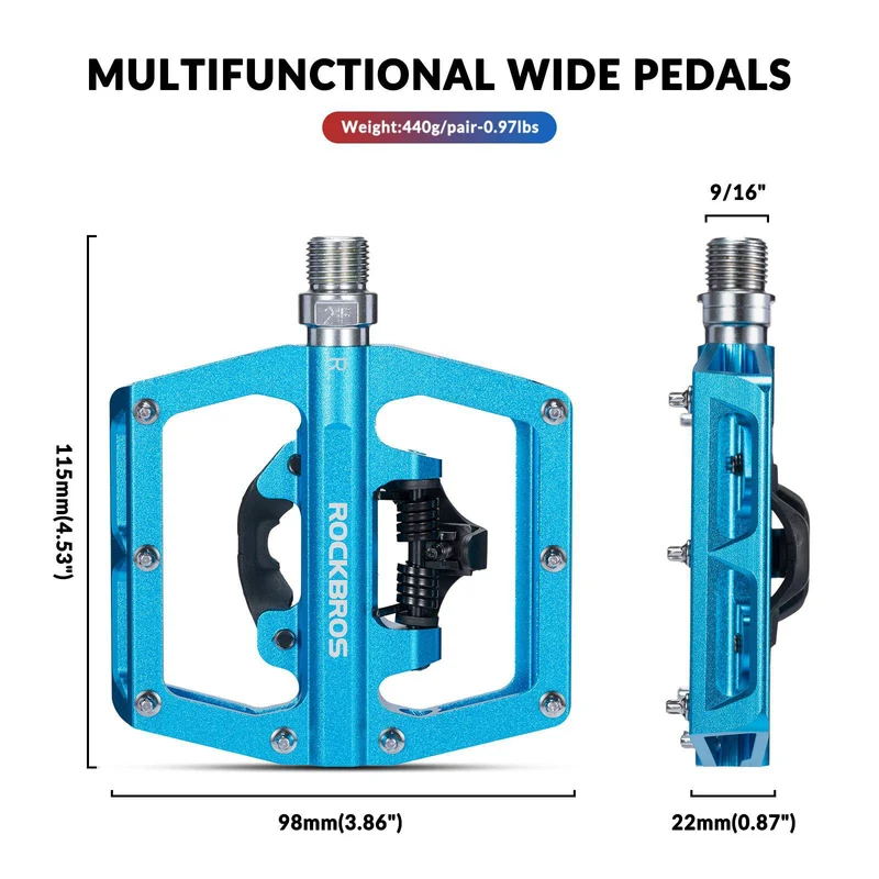 ROCKBROS Fahrradpedale Alu 2 in 1 SPD-pedaal voor MTB Rennrad Stadtrad