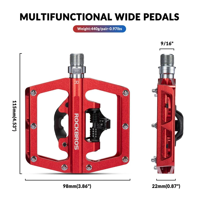 ROCKBROS Fahrradpedale Alu 2 in 1 SPD-pedaal voor MTB Rennrad Stadtrad