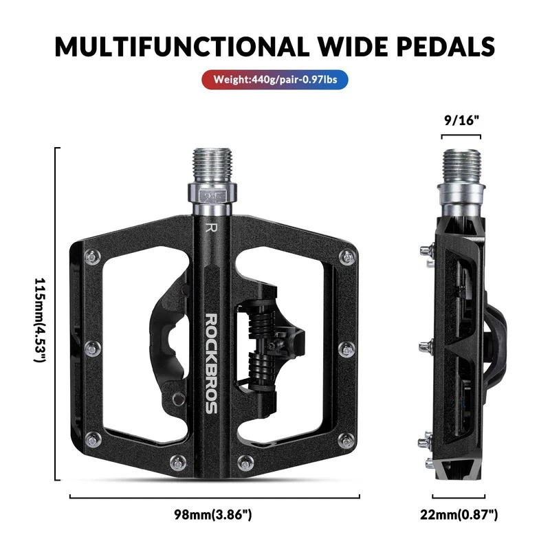 ROCKBROS Fahrradpedale Alu 2 in 1 SPD-pedaal voor MTB Rennrad Stadtrad