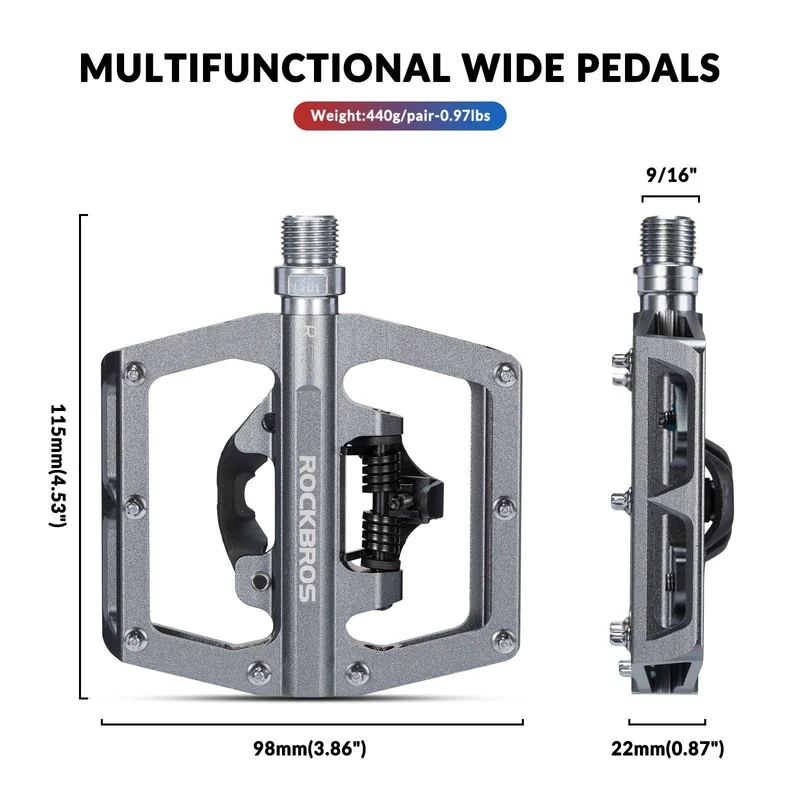 ROCKBROS Fahrradpedale Alu 2 in 1 SPD-pedaal voor MTB Rennrad Stadtrad