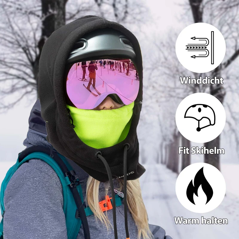 ROCKBROS Winter Skimasker Vlies Bivakmuts voor dames en heren Schwarz Grün