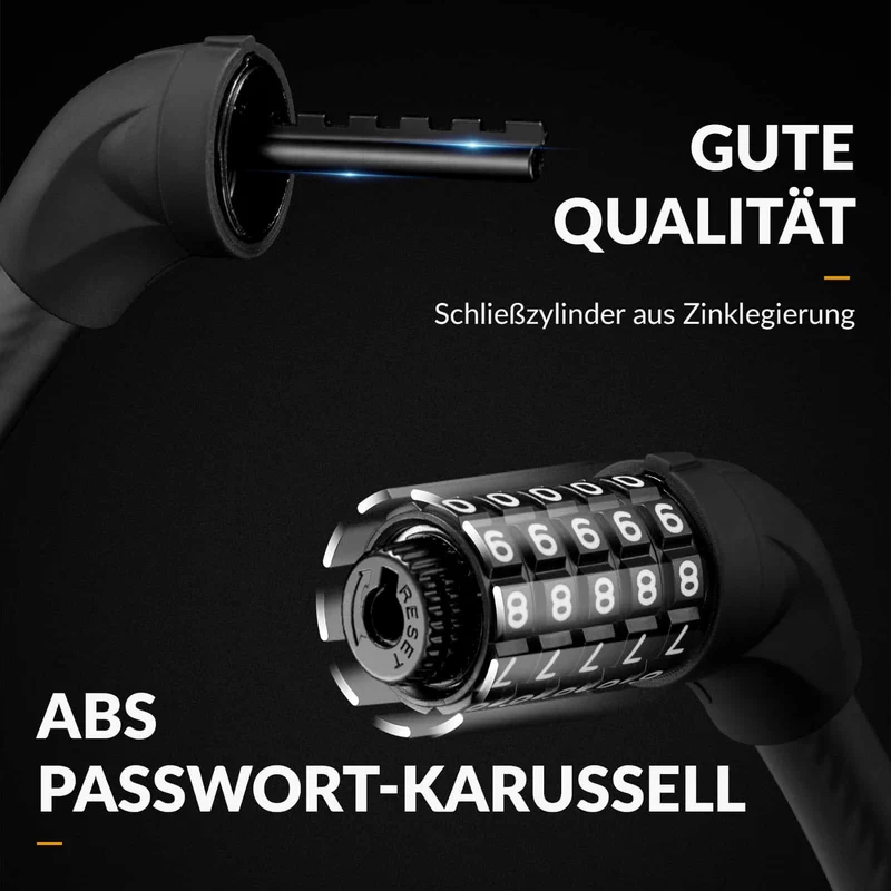 ROCKBROS Fahrradschloss Kabelschloss Zahlenschloss mit 5-stelliges Zahlencode