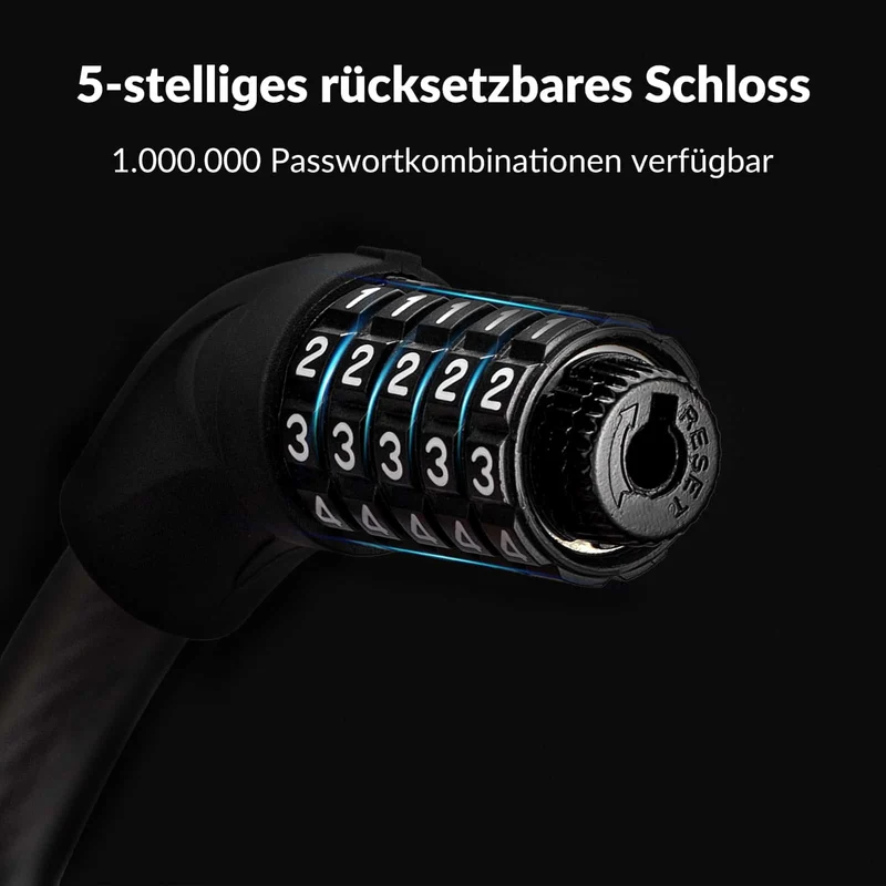 ROCKBROS Fahrradschloss Kabelschloss Zahlenschloss mit 5-stelliges Zahlencode
