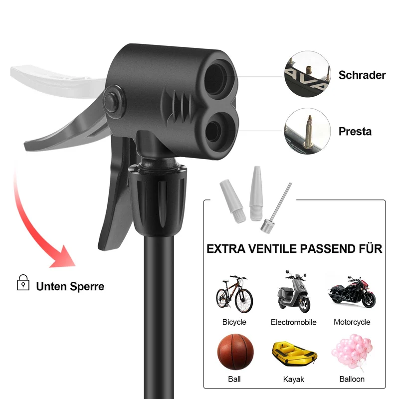 ROCKBROS Mini Tragbare Luftpomp Fußpompen voor alle Ventile SV/AV