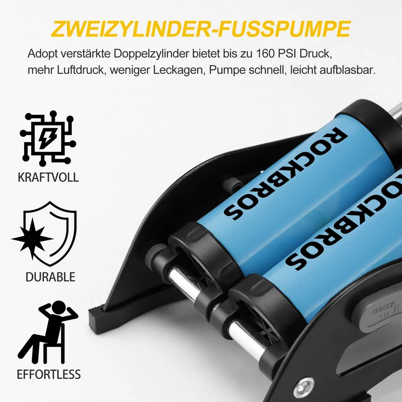 ROCKBROS Luftpomp Fußpomp met dubbele cilindermanometer