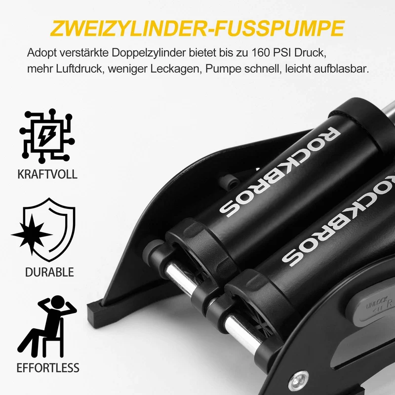 ROCKBROS Luftpomp Fußpomp met dubbele cilindermanometer
