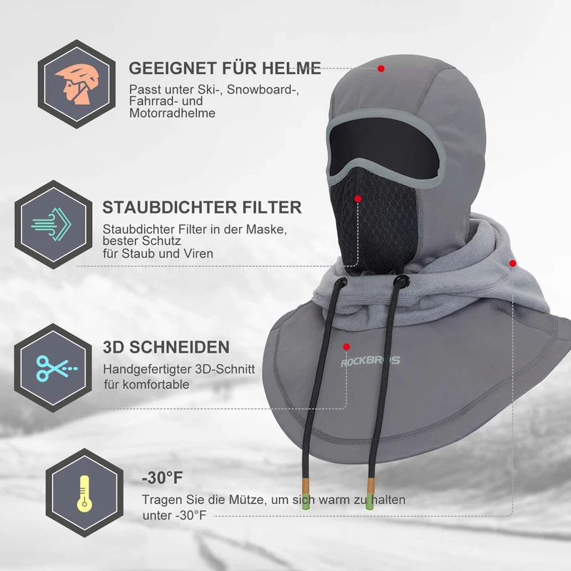 ROCKBROS Sturmhaube Winddicht Fahrrad Full Face Gesichtshaube voor Radfahren Skifahren