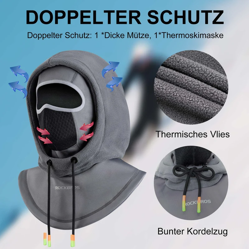 ROCKBROS Sturmhaube Winddicht Fahrrad Full Face Gesichtshaube voor Radfahren Skifahren