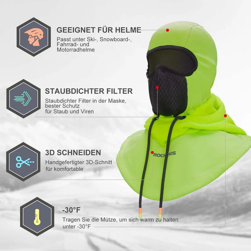 ROCKBROS Sturmhaube Winddicht Fahrrad Full Face Gesichtshaube voor Radfahren Skifahren
