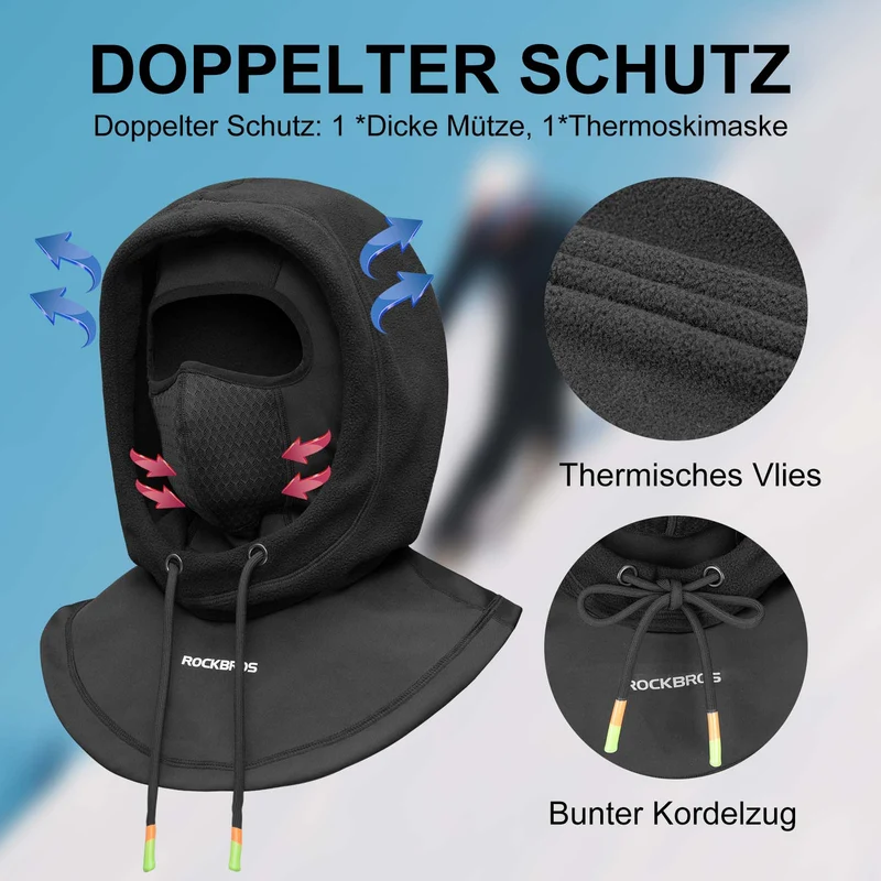 ROCKBROS Sturmhaube Winddicht Fahrrad Full Face Gesichtshaube voor Radfahren Skifahren