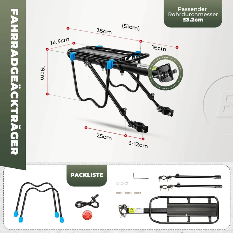 ROCKBROS Fahrrad Gepäckträger met Reflektor en Schnellspanner 24-29 Zoll