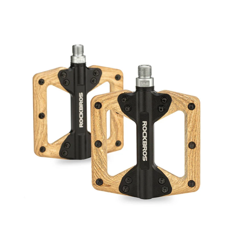 ROCKBROS Pedale CNC Alu Flat Pedale met 3 abgedichte lagers Holzfarbe