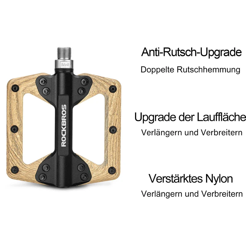 ROCKBROS Pedale CNC Alu Flat Pedale met 3 abgedichte lagers Holzfarbe