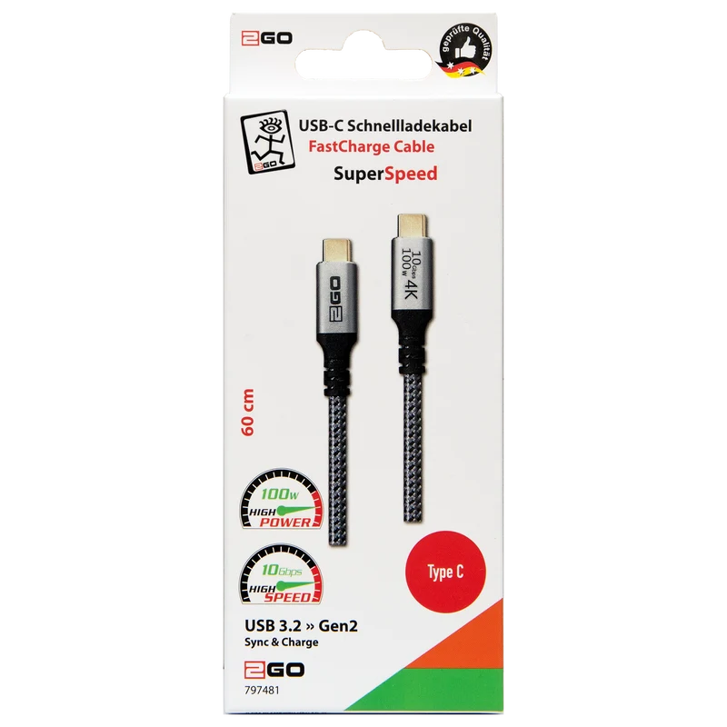 USB Datenkabel - High Speed - USB Type-C auf USB Type-C - diverse Längen - grau