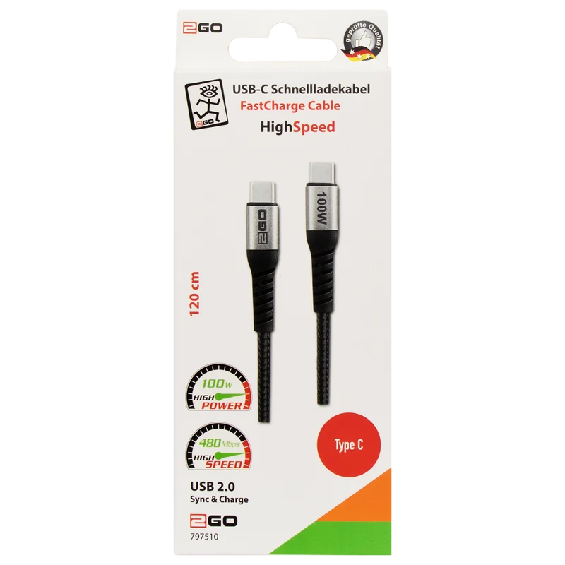 USB Datenkabel - High Speed - USB Type-C auf USB Type-C - diverse Längen - grau