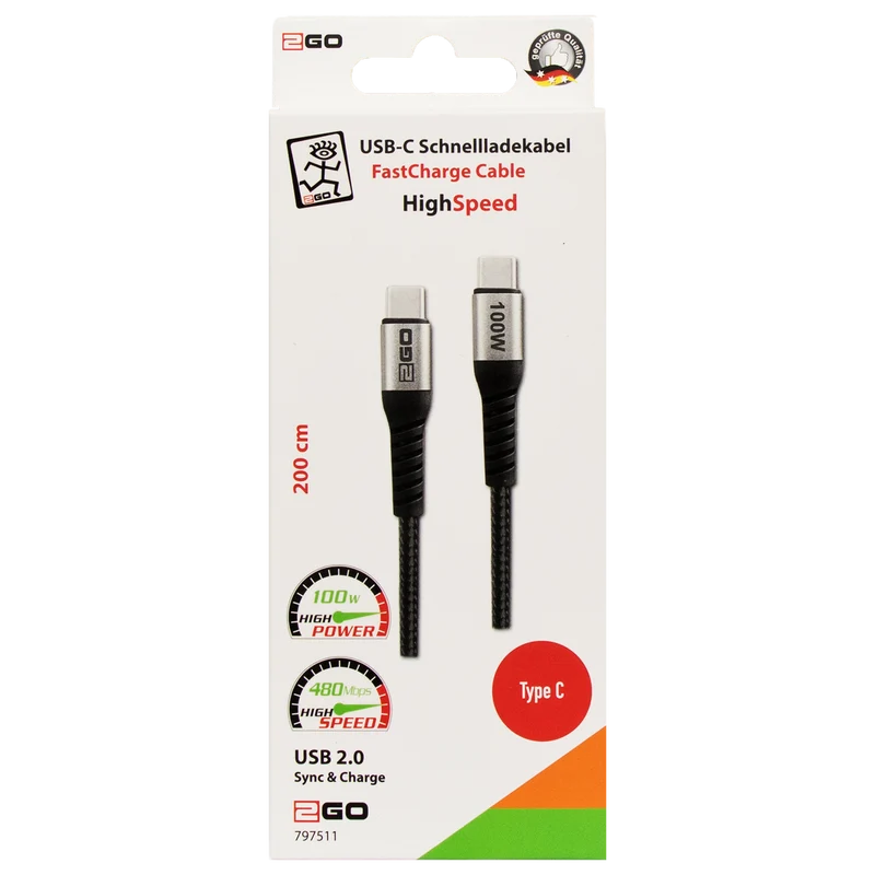 USB Datenkabel - High Speed - USB Type-C auf USB Type-C - diverse Längen - grau