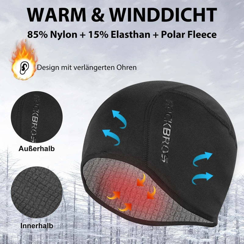 ROCKBROS Wintermütze Warm Strickmütze für Radfahren & Skifahren Schwarz