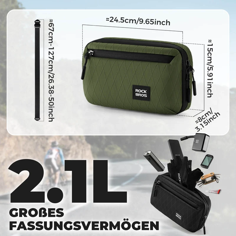 Lenkertasche Fahrradtasche met Schultergurt 2,1L