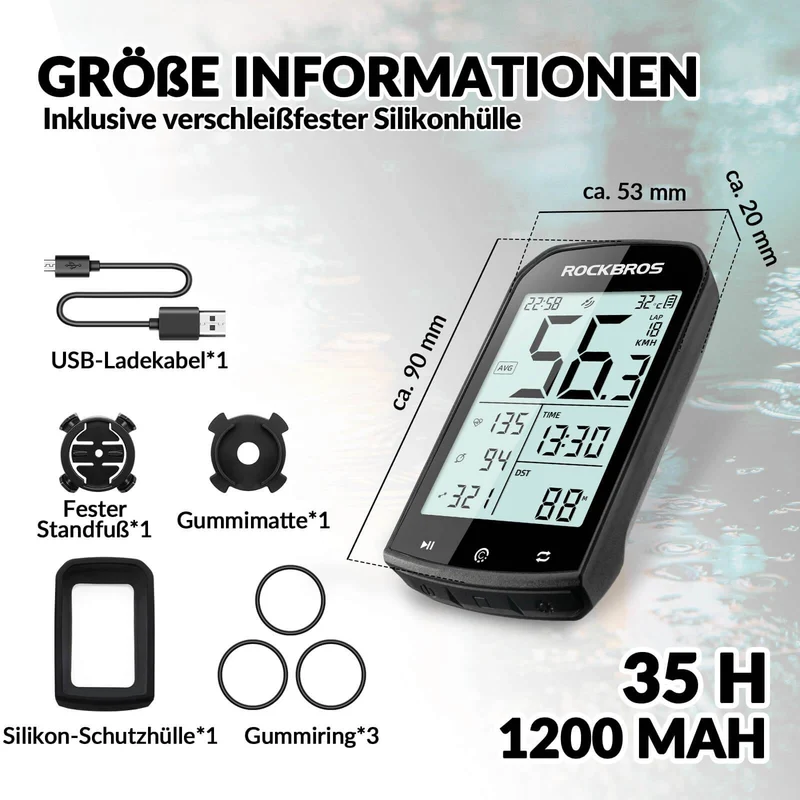 ROCKBROS Fahrradcomputer Kabellos GPS wasserdicht Tachometer und Kilometerzähler