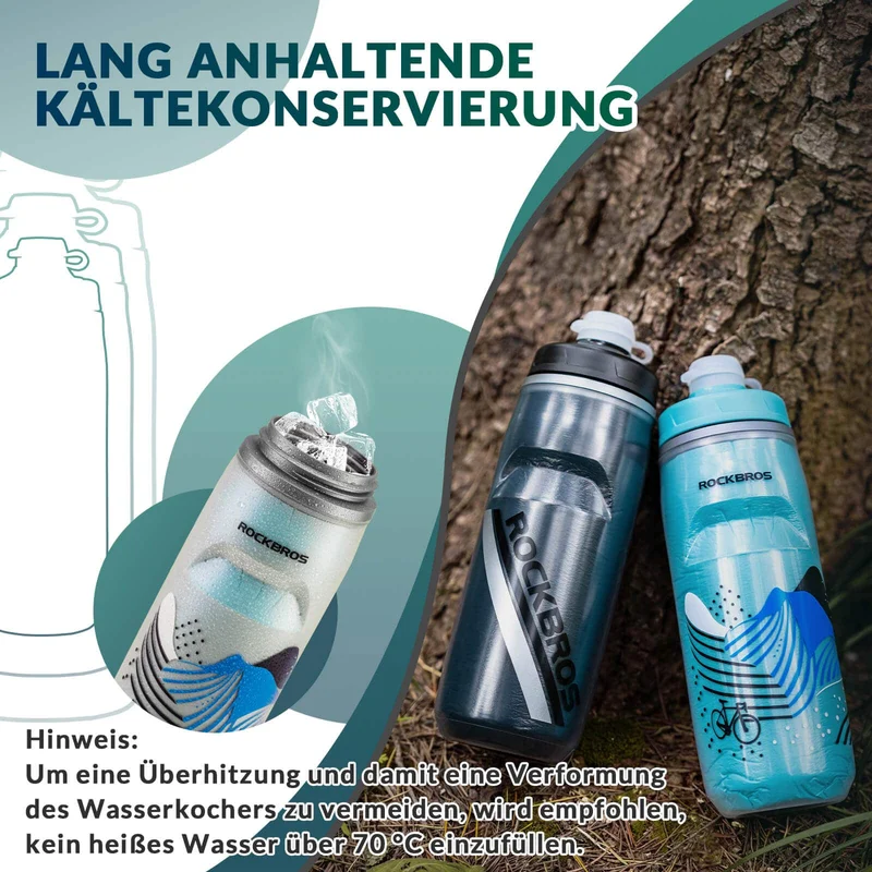 ROCKBROS Fahrradflasche 620 ml Sportflasche met 5 Stunden Kühlhaltefunktion