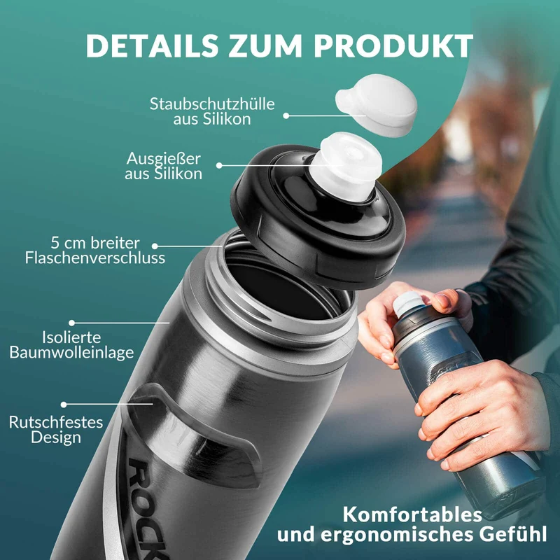 ROCKBROS Fahrradflasche 620 ml Sportflasche met 5 Stunden Kühlhaltefunktion