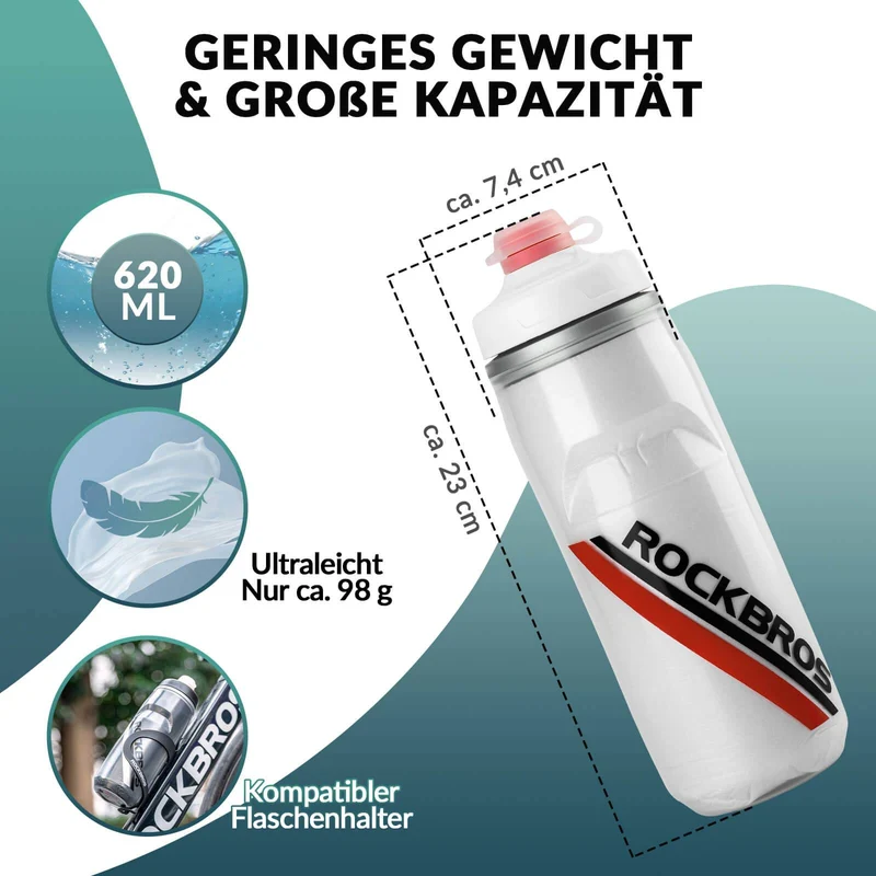 ROCKBROS Fahrradflasche 620 ml Sportflasche met 5 Stunden Kühlhaltefunktion