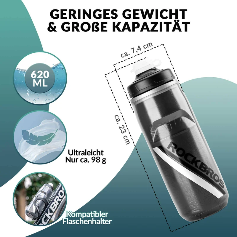 ROCKBROS Fahrradflasche 620 ml Sportflasche met 5 Stunden Kühlhaltefunktion