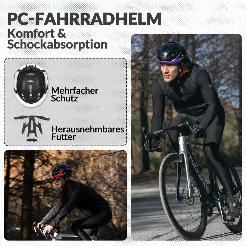 ROCKBROS Fahrradhelm met licht, met USB 1800 mAh Atmungsaktiv 58-60 cm