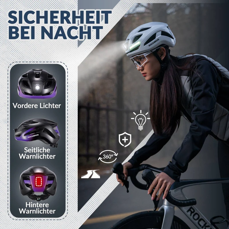 ROCKBROS Fahrradhelm met licht, met USB 1800 mAh Atmungsaktiv 58-60 cm