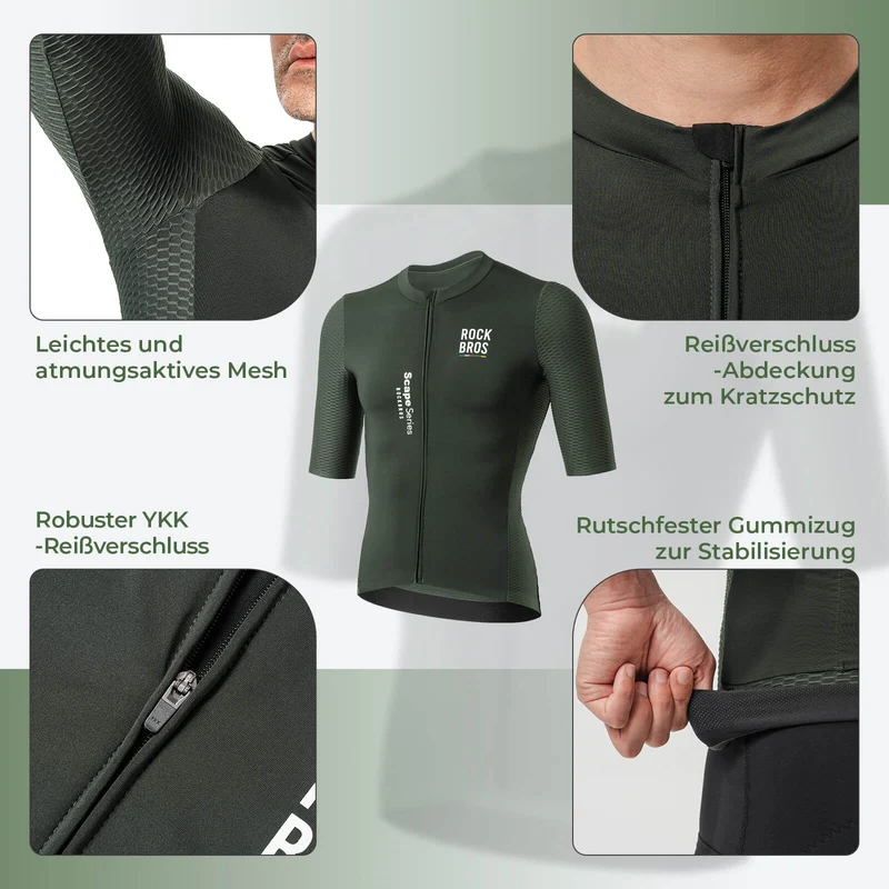 ROAD TO SKY Herren Kurzarm Radtrikot Jersey voor MTB & Rennrad Grün