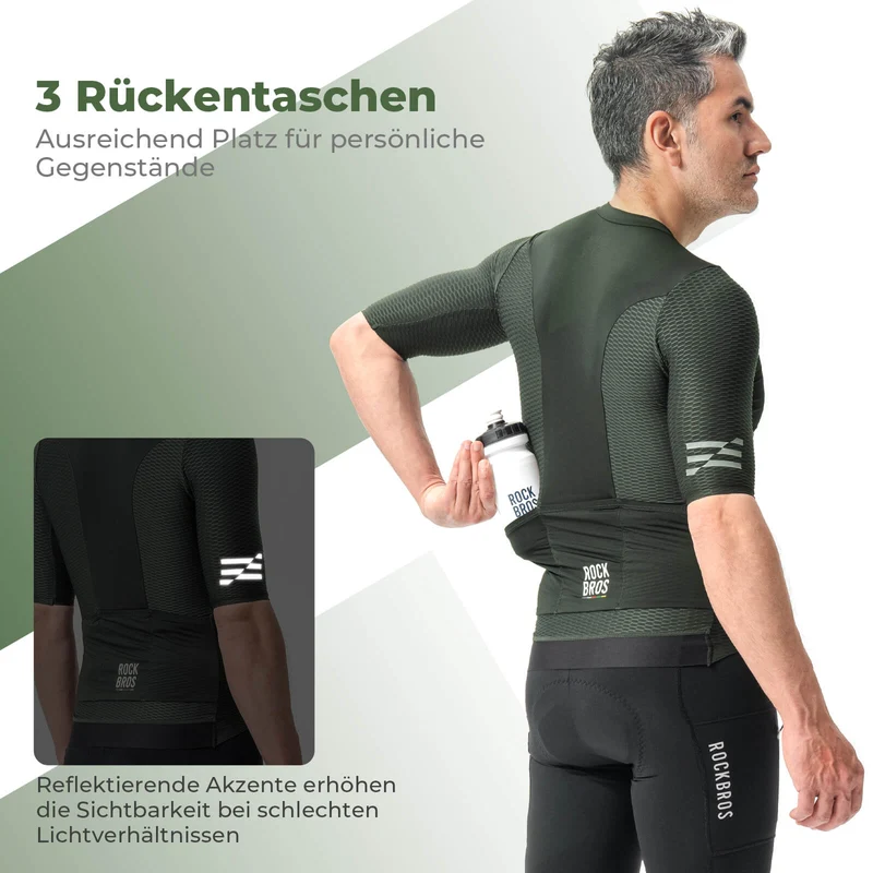 ROAD TO SKY Herren Kurzarm Radtrikot Jersey voor MTB & Rennrad Grün