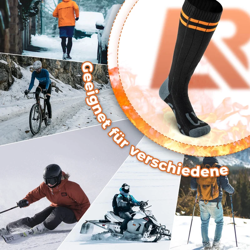 ROCKBROS Sportsocken Fahrradsocken Winter Heizsocken Wiederaufladbar 5000mAh