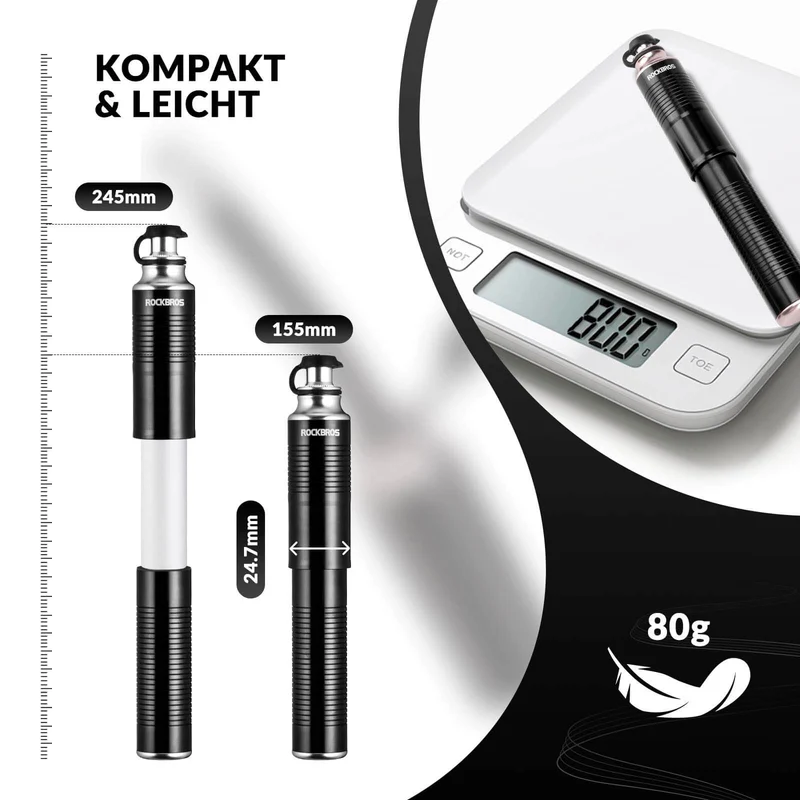 ROCKBROS Luftpumpe Handpomp Schrader & Presta Ventile uit aluminium