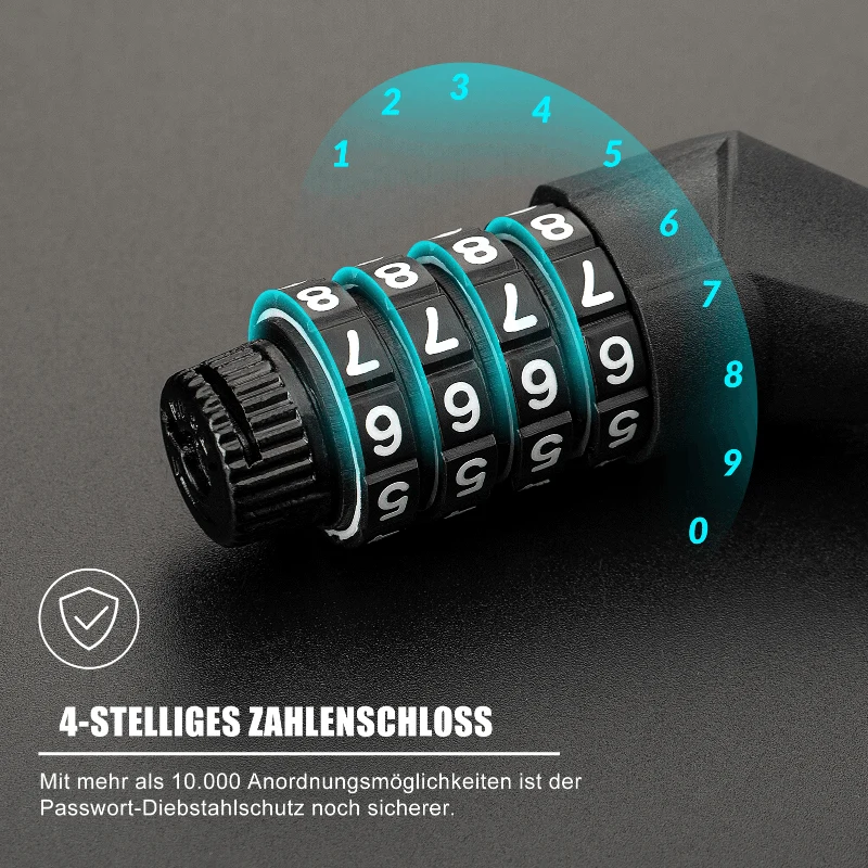 ROCKBROS Fahrradschloss Zahlenschloss Helmschloss mit 4-stellig Код макс. 150 см