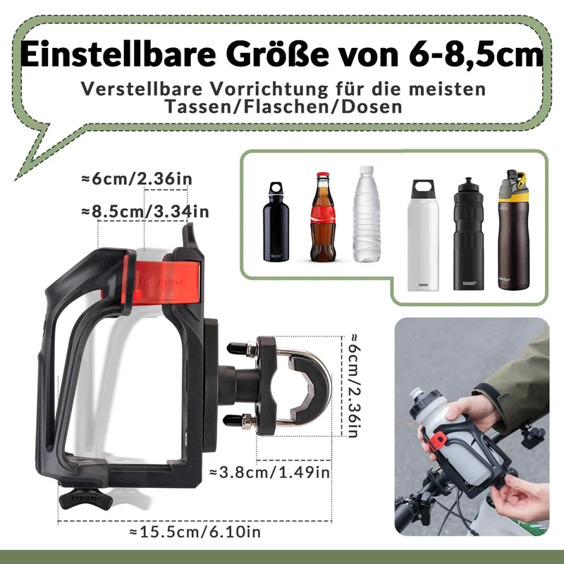 ROCKBROS Flaschenhalter Einstellbar Fahrrad Getränkehalter 360° Drehbar