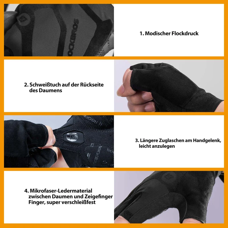 ROCKBROS Halbfinger-Radhandschuhe stoßdämpfend und rutschfest унісекс