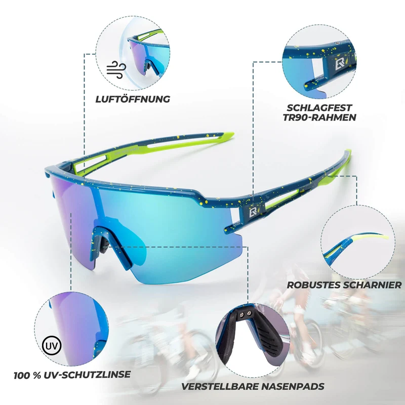 ROCKBROS Fahrradbrille Polarisiert Sportbrille winddicht Sonnenbrille UV400 Schutz
