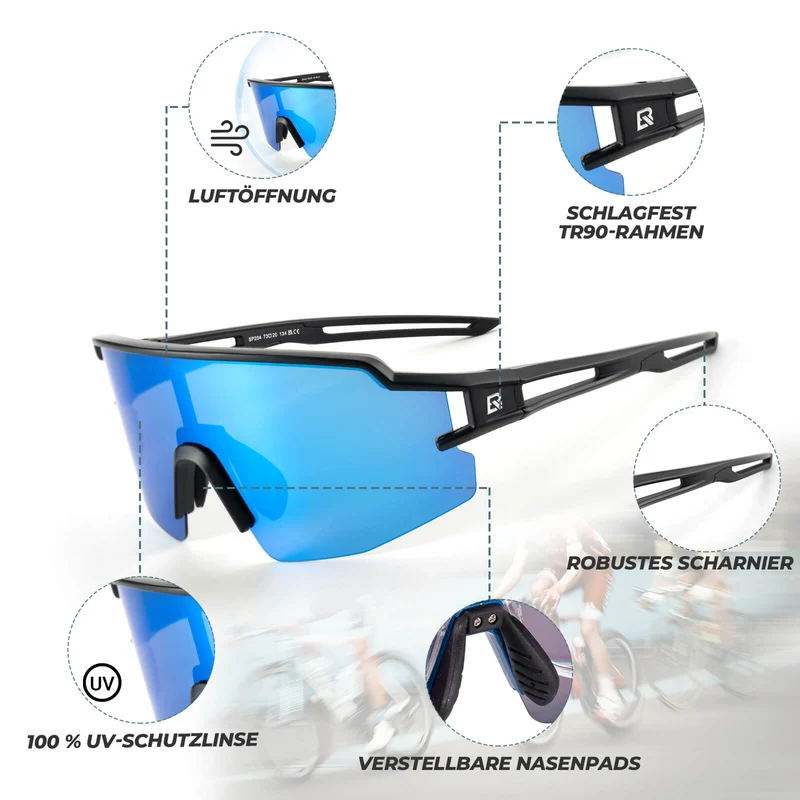 ROCKBROS Fahrradbrille Polarisiert Sportbrille winddicht Sonnenbrille UV400 Schutz