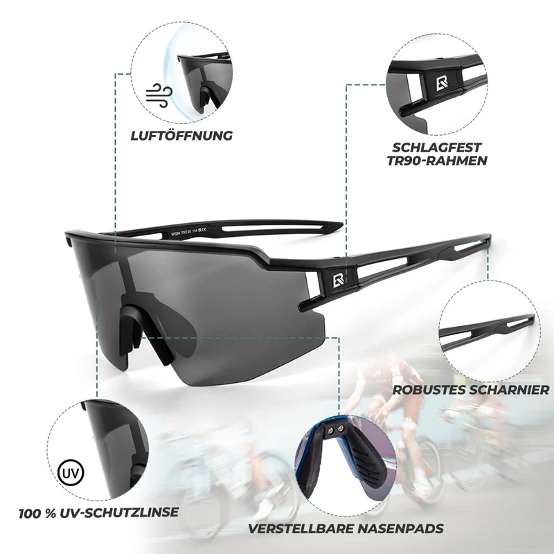 ROCKBROS Fahrradbrille Polarisiert Sportbrille winddicht Sonnenbrille UV400 Schutz